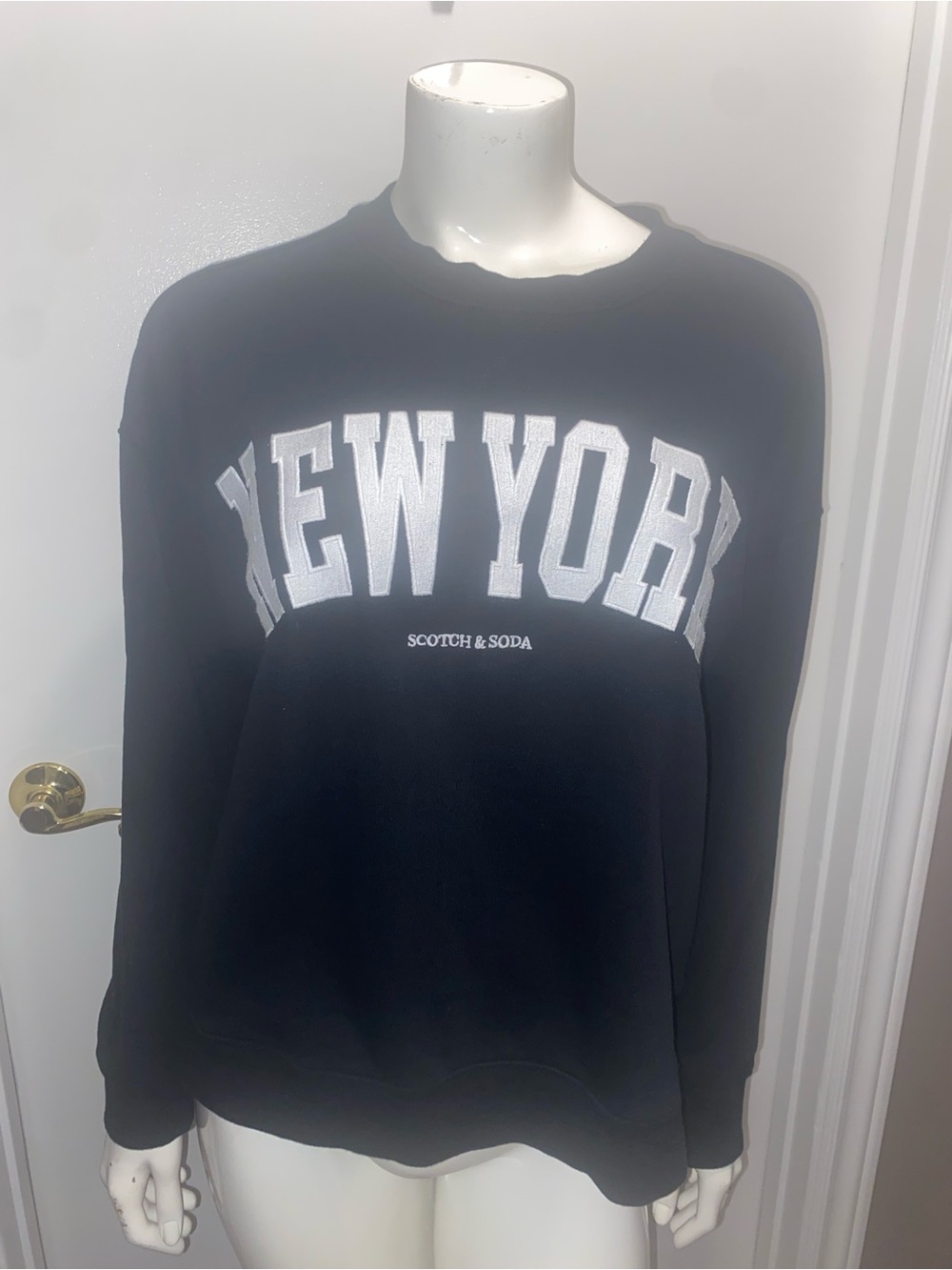Scotch & Soda Black Crewneck Sweater with White NEW YORK Lettering
